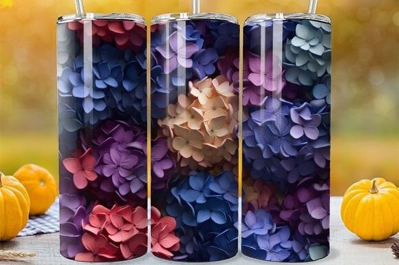 3D Floral Hydrangea Tumbler Skinny Wrap
