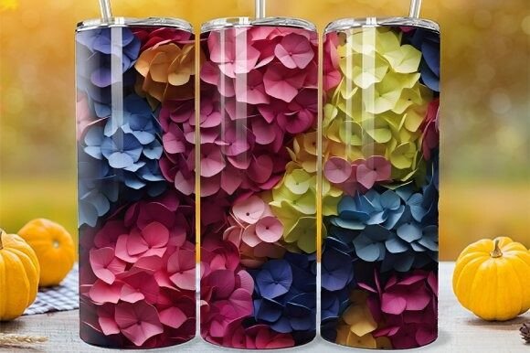 3D Hydrangea Floral Tumbler Wrap Design