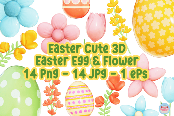 Easter Cute Deco 3D 14 PNG EPS JPG Set: Elevate Your Holiday Designs with Professional-Grade Assets