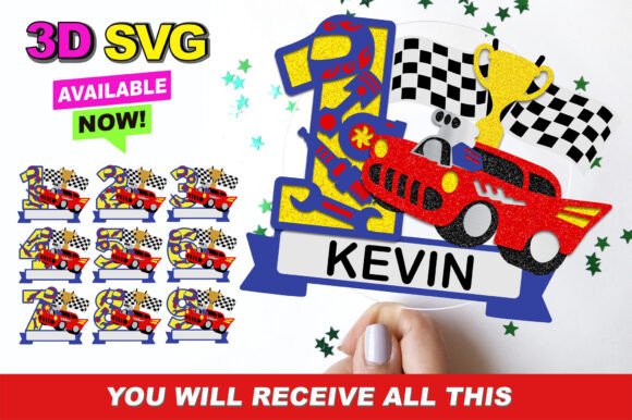 Race Car Numbers Topper 3D SVG