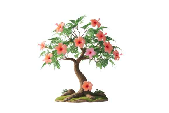 Tropical Hibiscus Bonsai Tree PNG