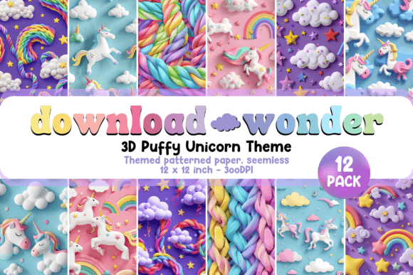 Unleashing Creativity with 3D Unicorn Puffy Seamless Patterns: A Digital Paper Pack for Modern Creators